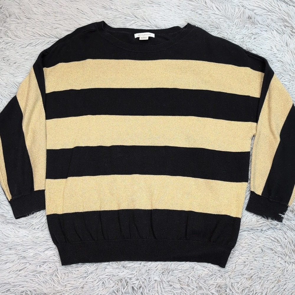 Liz Claiborne Sweater Womens XL Black Gold Sparkly Top Comfort Preppy Casual